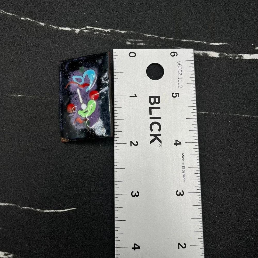 Vintage Multicolor Classic Rectangular‎ Abstract Art Enameled Copper Brooch Pin